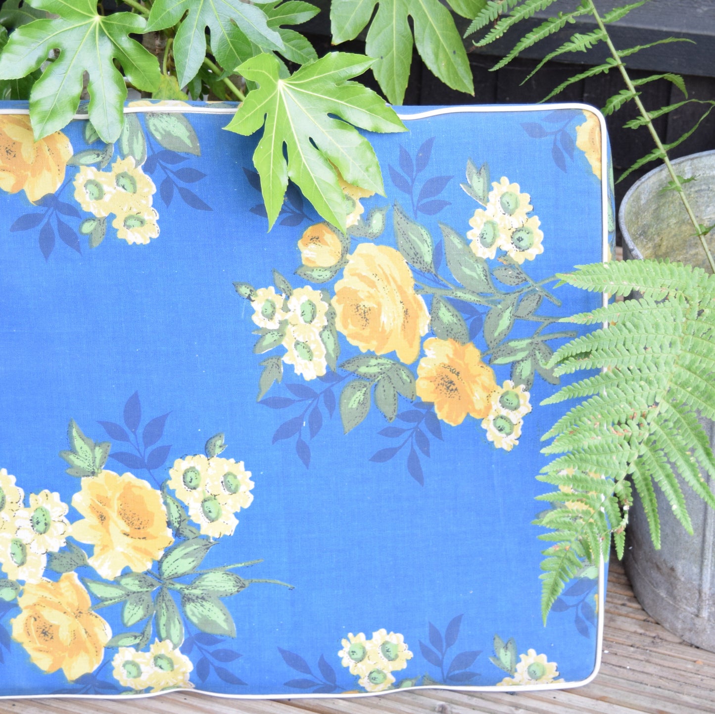 Vintage 1960s Padded Garden Cushions Flower Power - Blue