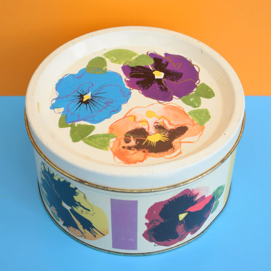 Vintage 1970s Metal Tin - Flower Power - Pansies
