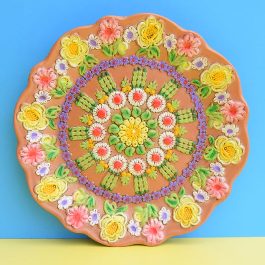 Vintage 1960s Large Flower Power Moulded Plate - Pink & Purple by Pineapple Retro