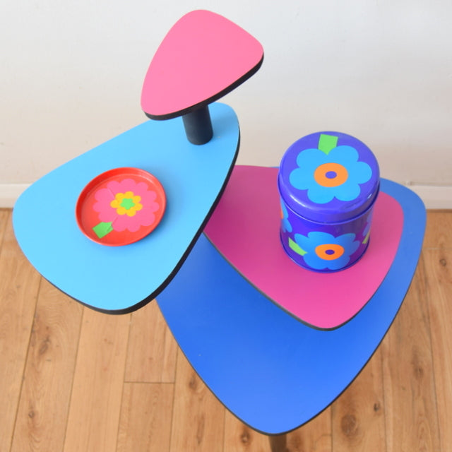 Vintage Style Formica Plant Stand / Table - Pink, Turquoise & Blue