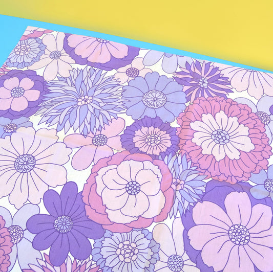Vintage 1960s Single Pillow Case - Flower Power - Purple by Vintage