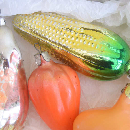 Vintage 1950s Glass Russian Christmas Bauble / Decoration - Vegetables by Pineapple Retro