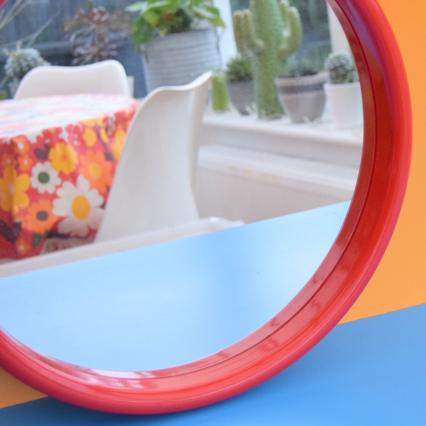 Vintage 1970s Finnmirror -  Round Plastic Mirror - Finland - Red