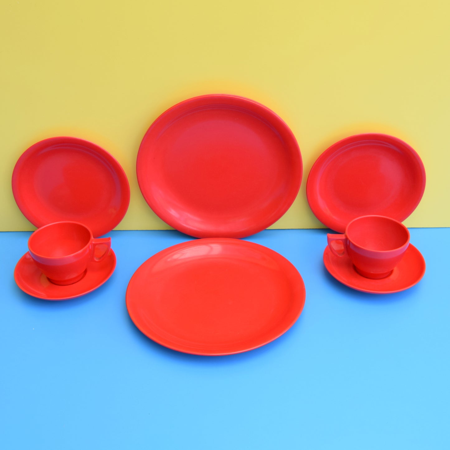 Vintage 1960s Melamine Plastic Set - Bright Red
