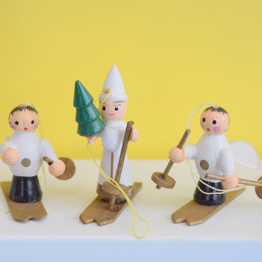 Vintage 1970s Wooden Christmas Angel Decorations x12