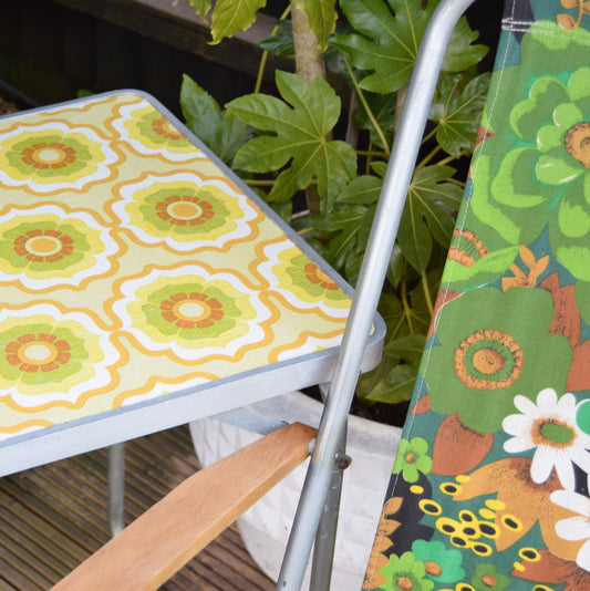 Vintage 1960s Folding Table - Camping, Glamping - Flower Power Design- Green