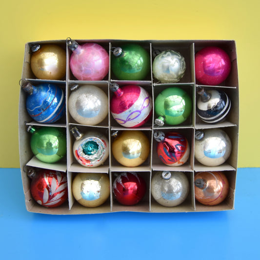 Vintage 1950s Hand Painted / Concave Small Glass Christmas Baubles / Decorations - Mixed (Boxed) by Pineapple Retro