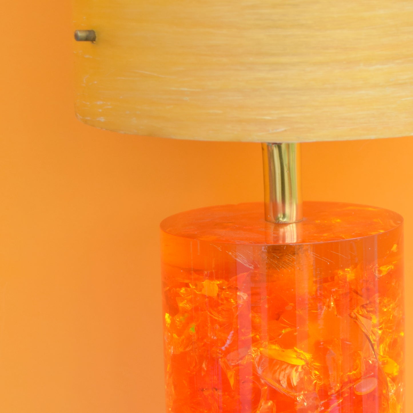 Vintage 1960s Shattaline Resin Table Lamp & Fibreglass Shade- Orange
