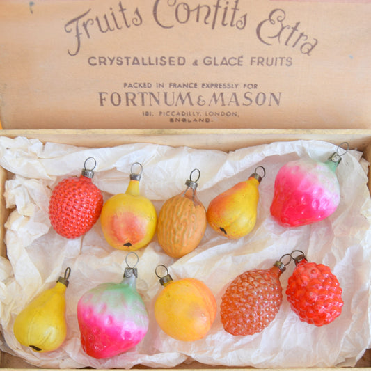 Vintage 1950s Glass Fruit Decorations / Baubles - Boxed by Pineapple Retro