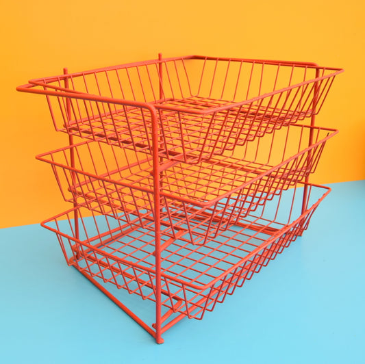 Vintage 1970s Wire Desk Filing / Vegetable Rack - Red