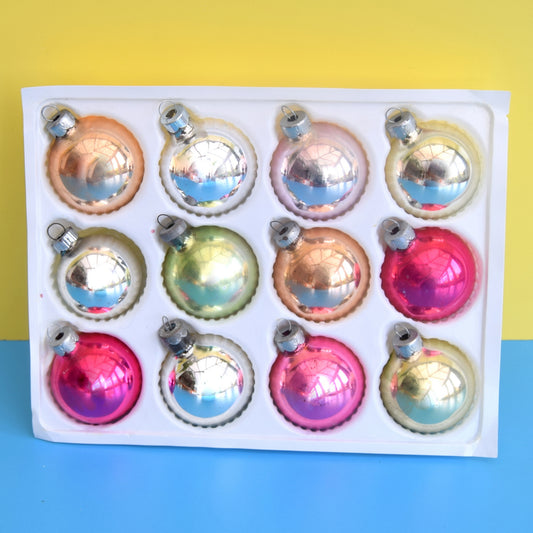 Vintage 1950s Glass Christmas Baubles - Pink, Green & Silver - Boxed