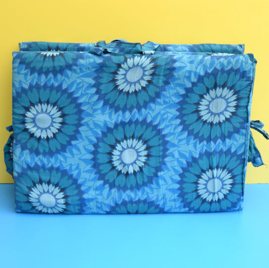 Vintage 1960s Padded Long Folding Cushion - Blue Flower Power