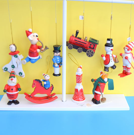 Vintage 1970s Wooden Christmas Decorations x10