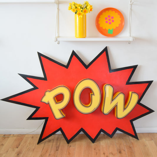 Vintage Large Illuminated - POW Comic Style Sign - Red & Yellow