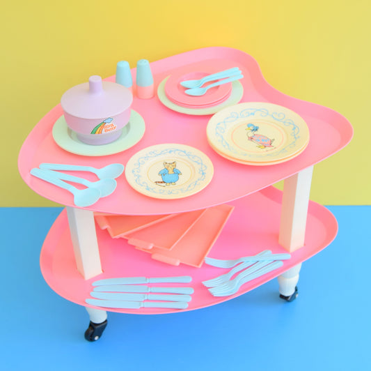 Vintage 1980s Plastic Dolls Trolley / Tableware - Bright Star - Pink / Pastels