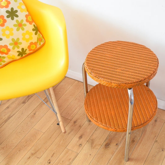 Vintage 1930s Rare Lloyd Loom Side Table - Chrome / Orange