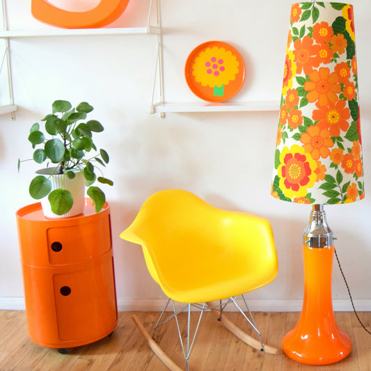 Vintage 1960s Floor Lamp - Glass / Chrome Base - Flower Power Orange Shade by Vintage