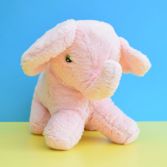 Vintage 1970s Large Fluffy Elephant Toy - Pink