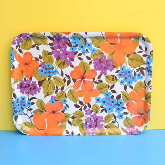 Vintage 1960s Flower Power Tray - Orange & Blue