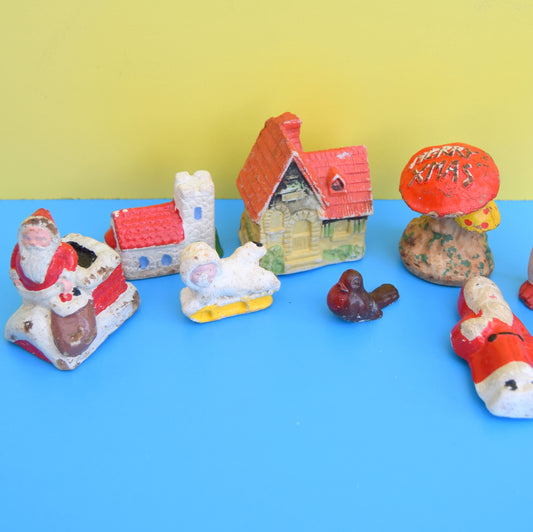 Vintage 1950s Small Ceramic Christmas Cake Decorations