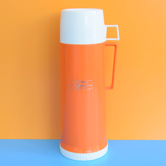 Vintage 1970s Large Plastic Thermos Flask - Orange