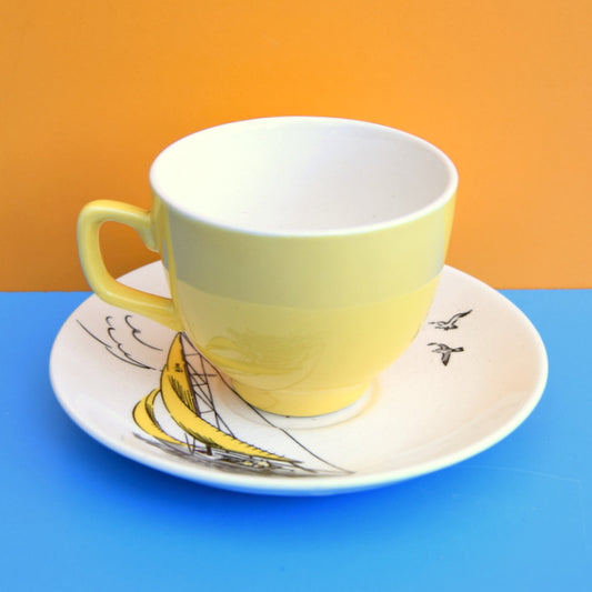 Vintage 1950s Palissy Regatta Coffee Cup & Saucer- Boat - Yellow