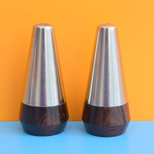 Vintage 1960s Stainless Steel / Rosewood Mini Salt & Pepper - Danish
