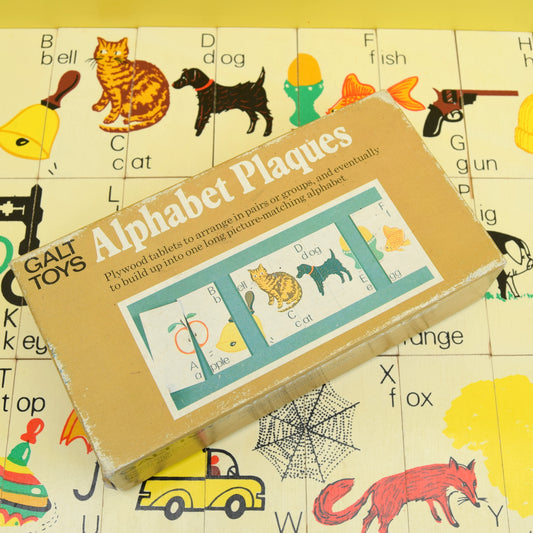 Vintage 1980s Alphabet Plaques - Wooden- by Galt (Boxed)