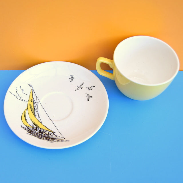 Vintage 1950s Palissy Regatta Coffee Cup & Saucer- Boat - Yellow