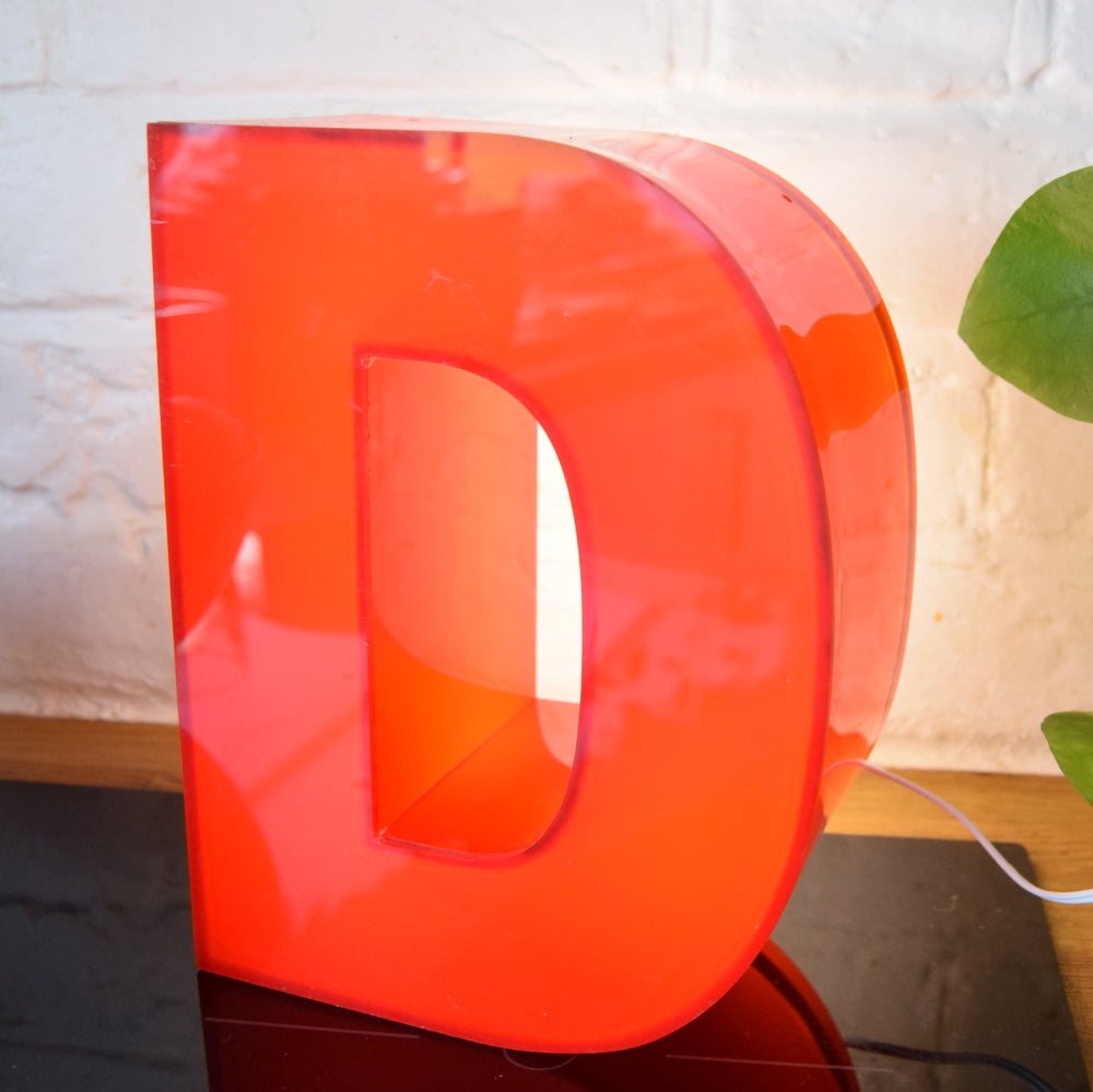 Vintage Illuminated Letter D - Red Perspex