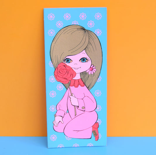 Vintage American 1970s Greeting Card - Girl With Rose - Pink