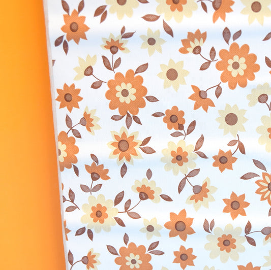 Vintage 1970s Sticky Plastic / Fablon Roll - Flower Power - Brown