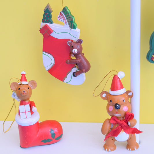 Vintage 1970s Wooden Christmas Decorations x5