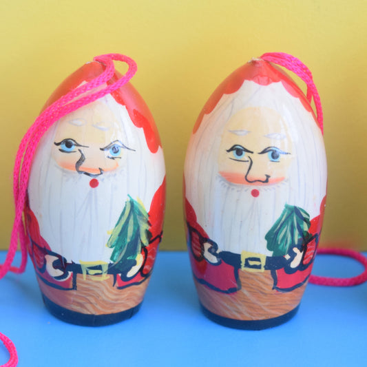 Vintage 1970s Wooden Santa Christmas Decorations 6 - German