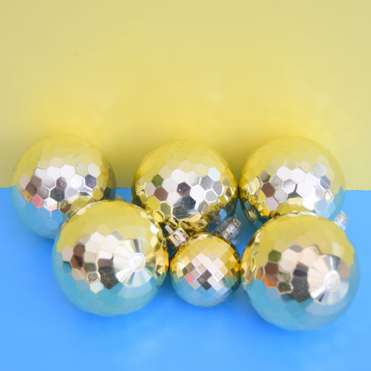 Vintage 1970s Plastic Christmas Disco Ball Decorations - Gold x6