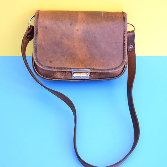 Vintage 1970s Leather Saddle Shoulder Bag - Brown by Pineapple Retro