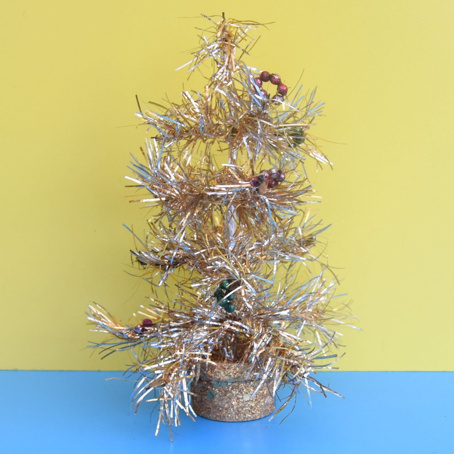 Vintage 1960s Small Tinsel Christmas Tree - Gold or Silver