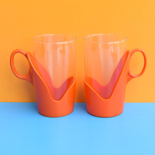 Vintage 1960s Drink-Up Glass Mugs x2 - Orange