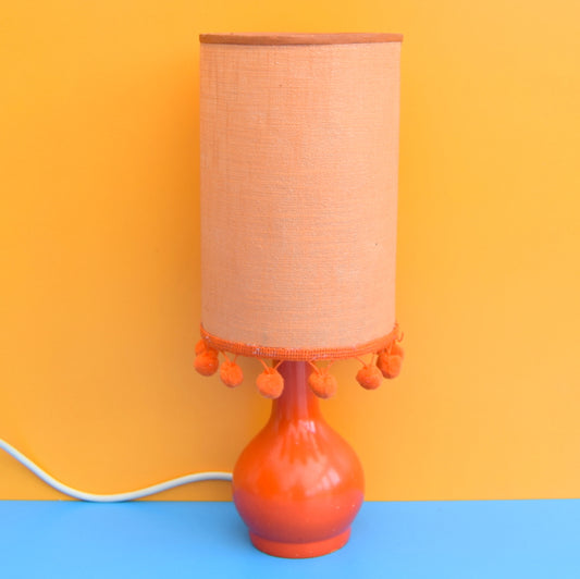 Vintage 1960s Small Wooden Table Lamp - Orange