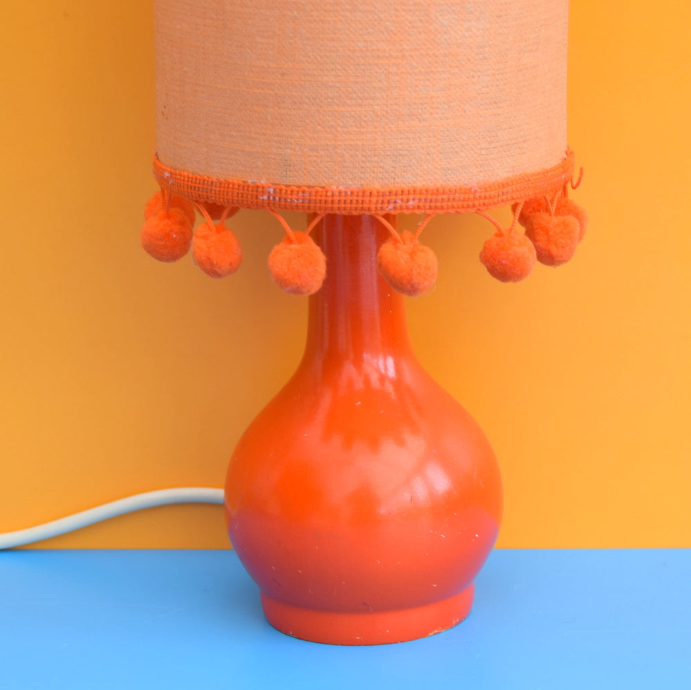 Vintage 1960s Small Wooden Table Lamp - Orange