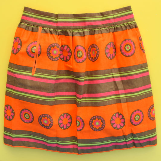 Vintage 1960s M&S Flower Power Half Apron - Orange, Pink & Green