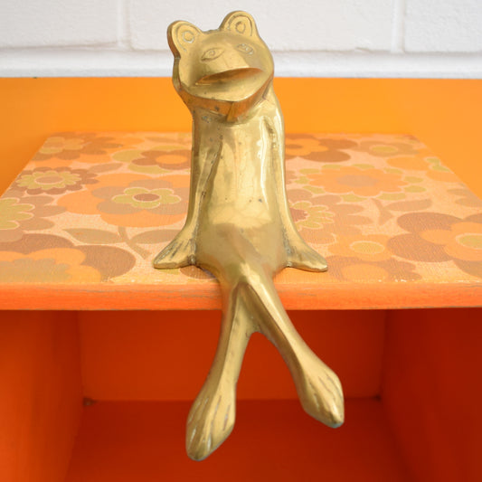 Vintage 1960s Brass Sitting Frog by Pineapple Retro