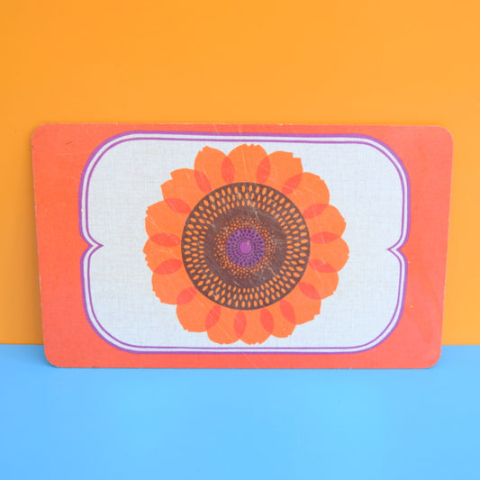 Vintage 1970s Flower Power Chopping Board - Orange