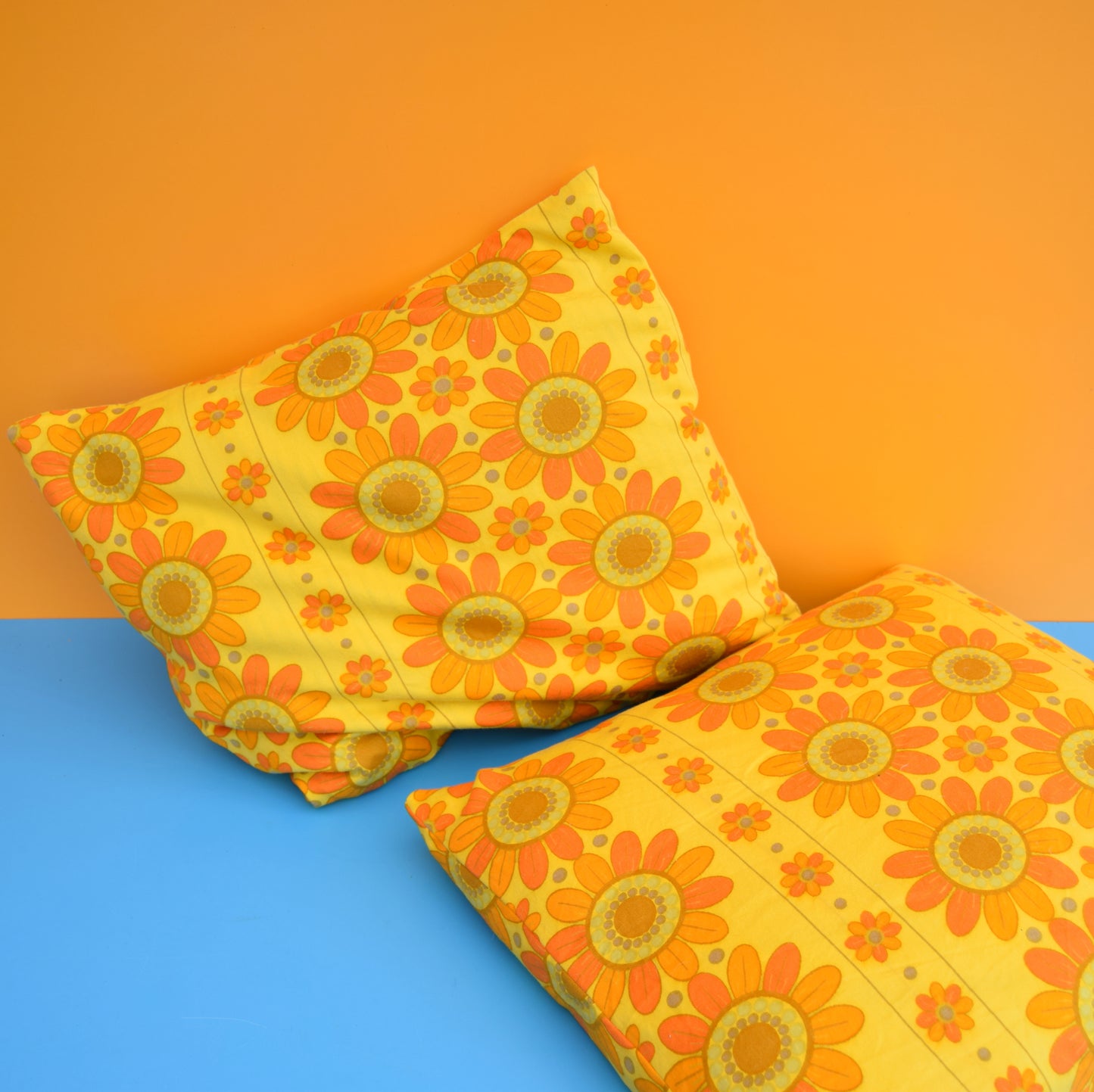 Vintage 1960s Cushion & Pad - Flower Power - Orange & Yellow
