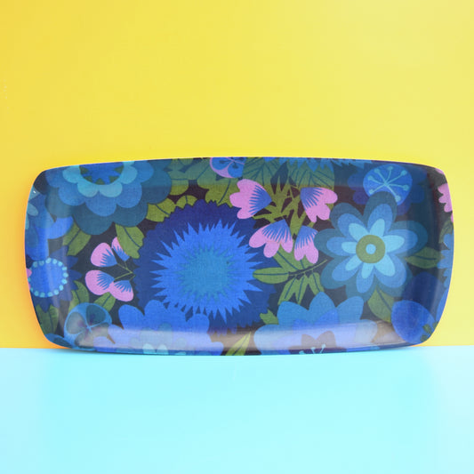 Vintage 1960s Long Flower Power Thetford Tray - Blue