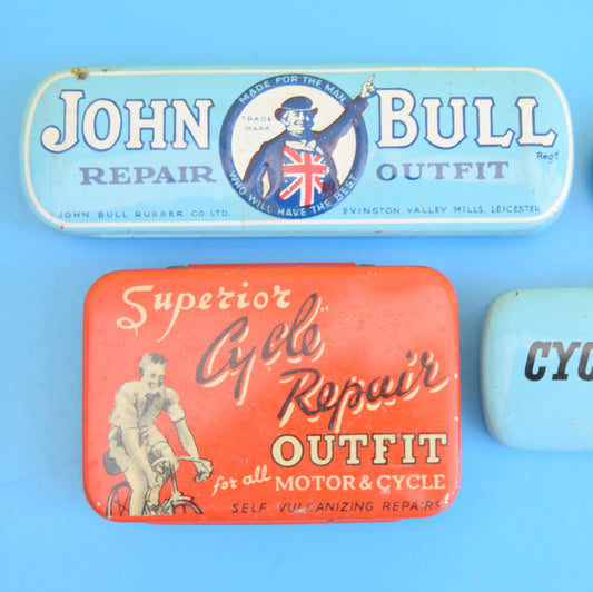 Vintage 1950s Bike Repair Kits In Tins - Great Display by Pineapple Retro