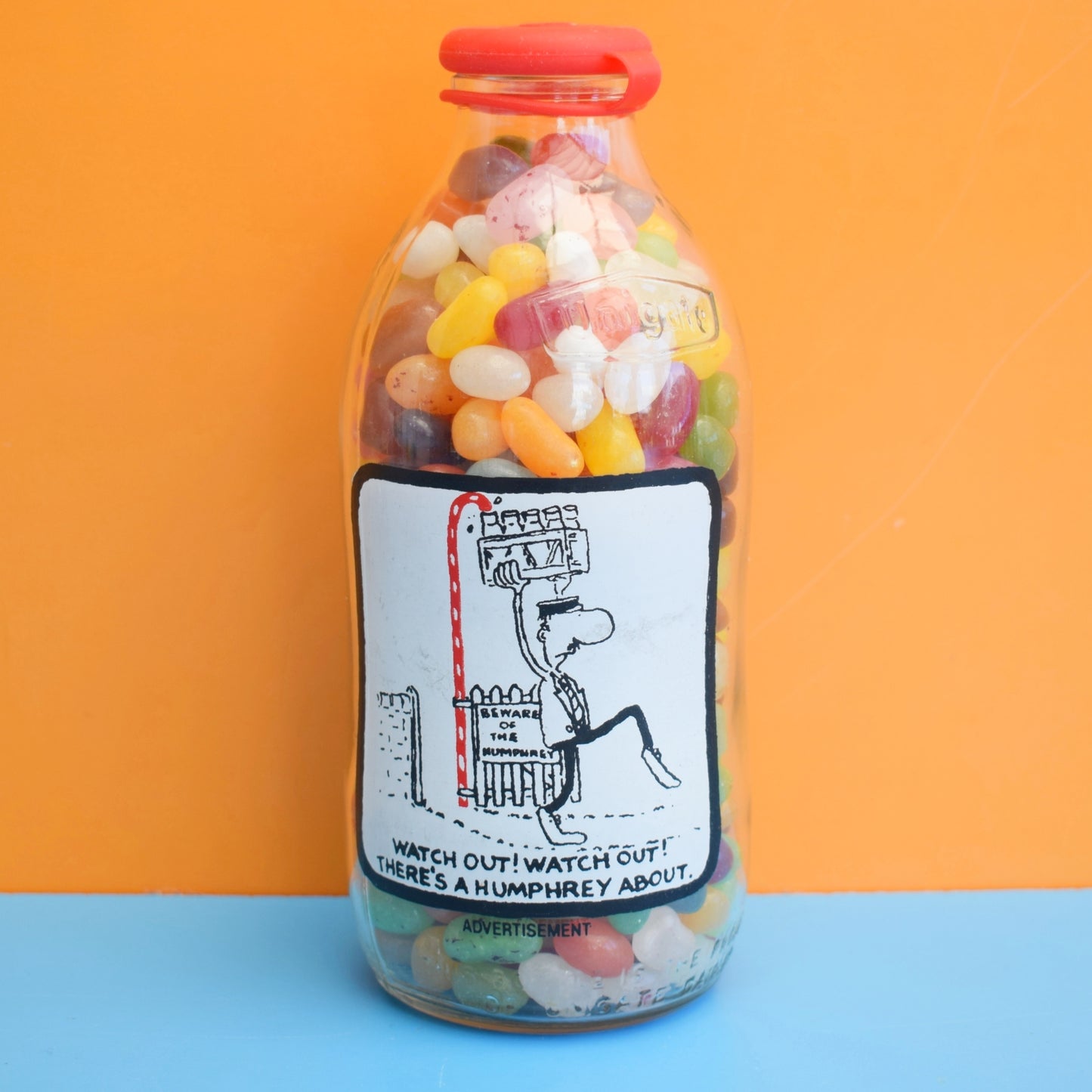 Vintage 1980s Glass Milk Bottle - Humphrey - Jelly Beans