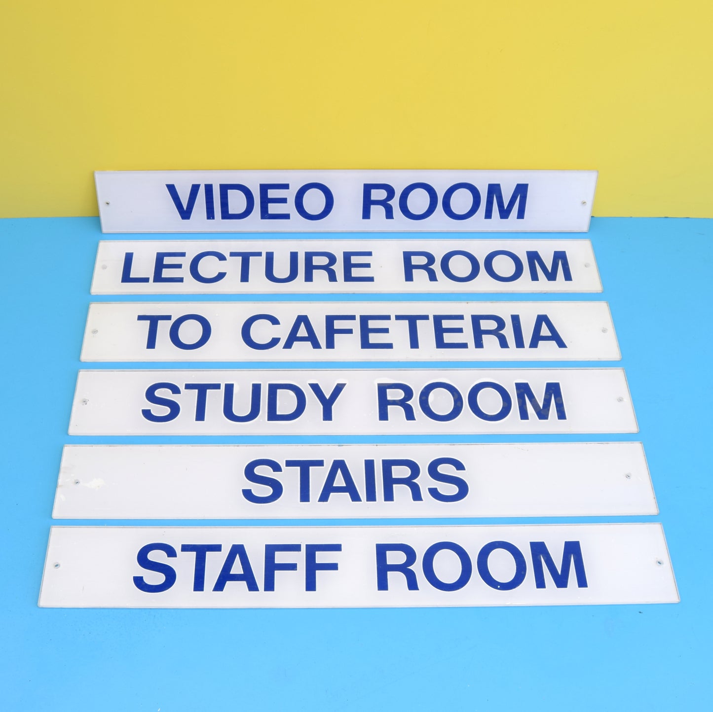 Vintage 1980s Perspex School Signs - Video Room / Cafeteria Etc