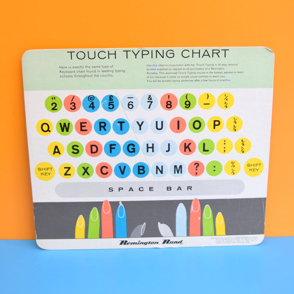 Vintage 1960s Remington Rand Touch Typing Chart - Art