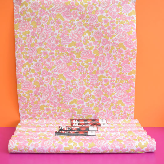 Vintage 1960s Floral, Light Weight Wallpaper - Pink / Green